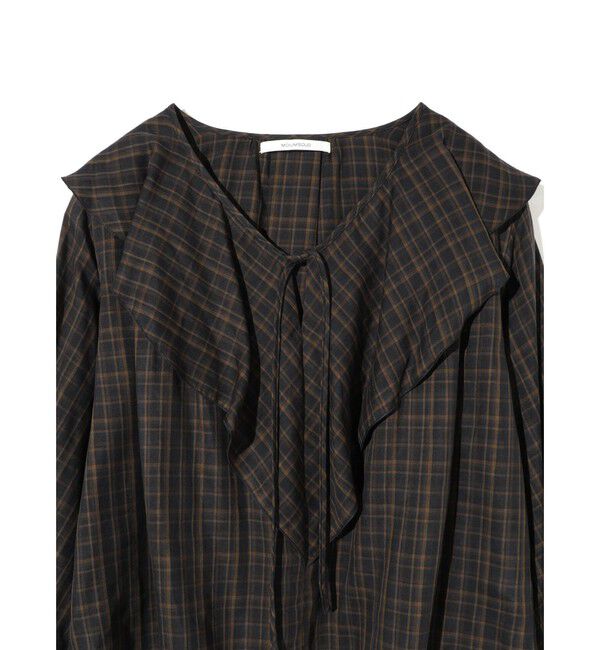 MIDIUMISOLID「MIDIUMISOLID for Ladies チェックビッグフリルカラーブラウス」|シャツ・ブラウス|