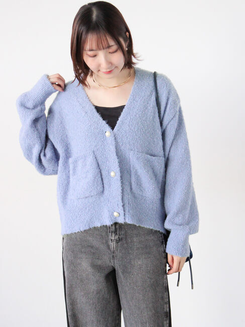 Te chichi TERRASSE「ブークレパール釦Vネックカーディガン」|カーディガン|ブルー