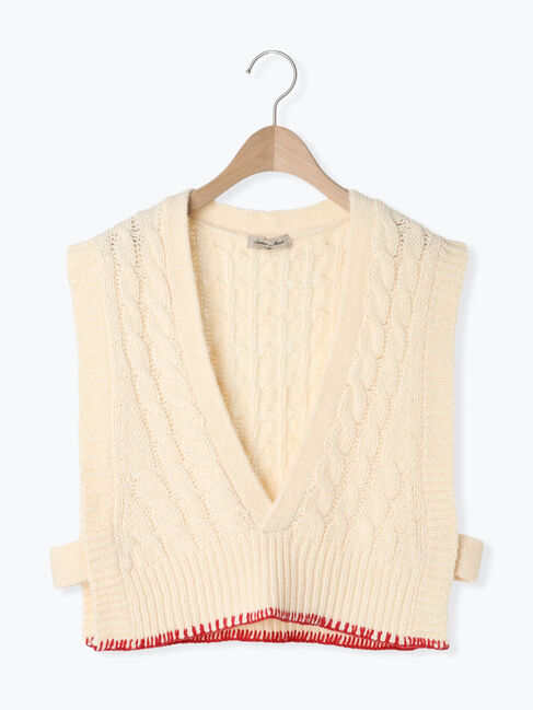 Samansa Mos2「◎ブランケットステッチケーブル編みショートベスト」|ダウンベスト・ベスト|