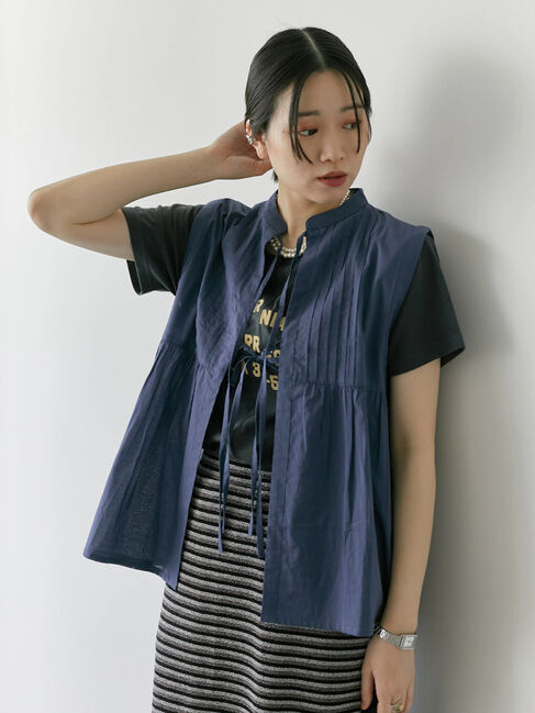 Samansa Mos2 blue「【Made in India】リボンベスト」|シャツ・ブラウス|