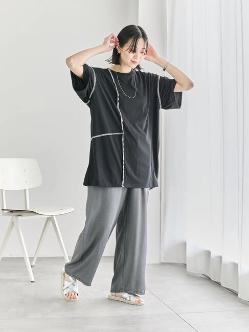 Samansa Mos2 blue「◎【接触冷感】切替ステッチチュニック」|Tシャツ・カットソー|