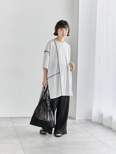 Samansa Mos2 blue「◎【接触冷感】切替ステッチチュニック」|Tシャツ・カットソー|