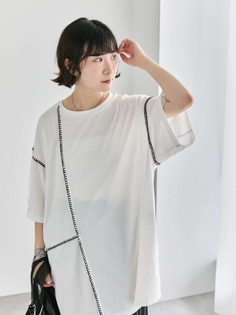 Samansa Mos2 blue「◎【接触冷感】切替ステッチチュニック」|Tシャツ・カットソー|