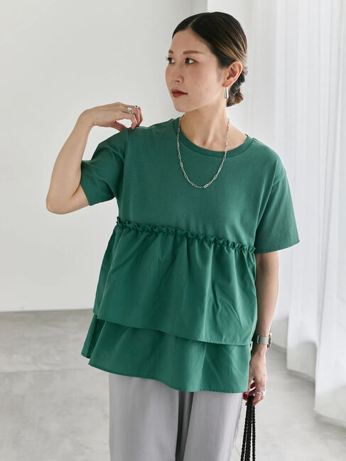 Samansa Mos2 blue「【接触冷感】ドッキングティアードプルオーバー」|Tシャツ・カットソー|