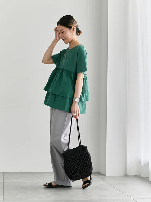 Samansa Mos2 blue「【接触冷感】ドッキングティアードプルオーバー」|Tシャツ・カットソー|