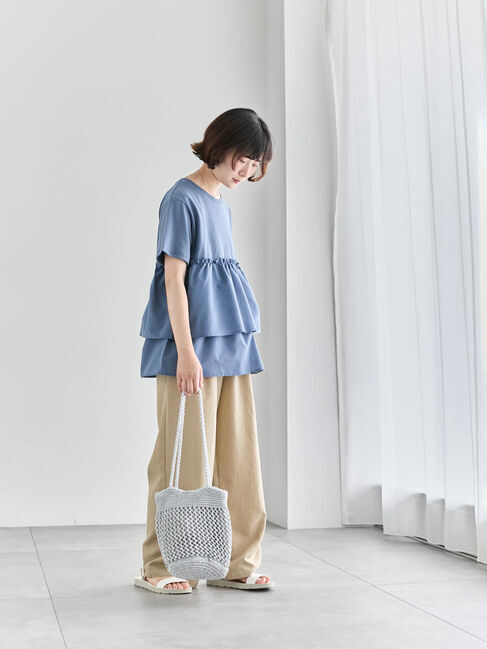 Samansa Mos2 blue「【接触冷感】ドッキングティアードプルオーバー」|Tシャツ・カットソー|