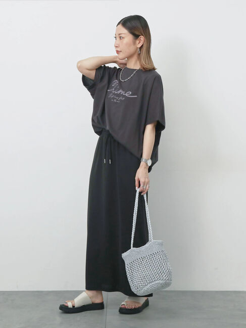 Samansa Mos2 blue「【接触冷感】ドルマンギャザー刺繍Tシャツ」|Tシャツ・カットソー|