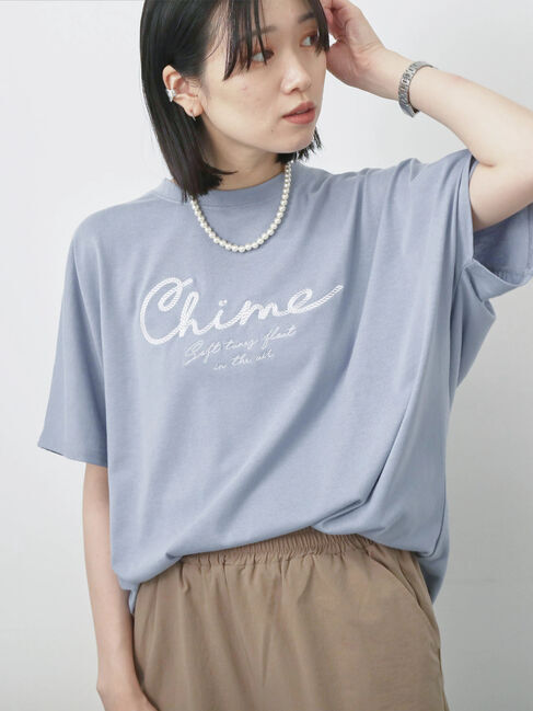 Samansa Mos2 blue「【接触冷感】ドルマンギャザー刺繍Tシャツ」|Tシャツ・カットソー|ブルー