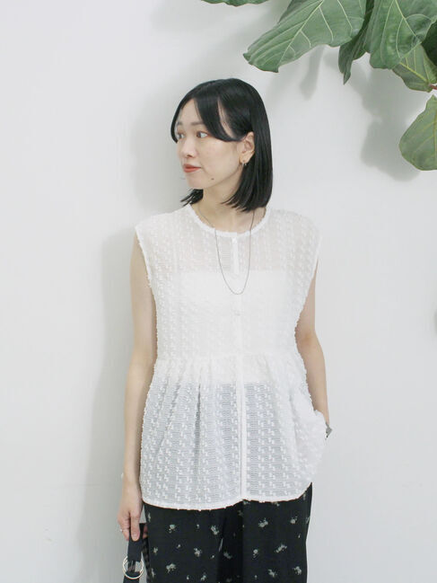 Samansa Mos2 blue「前後2wayジャカードペプラムノースリーブブラウス」|シャツ・ブラウス|オフホワイト
