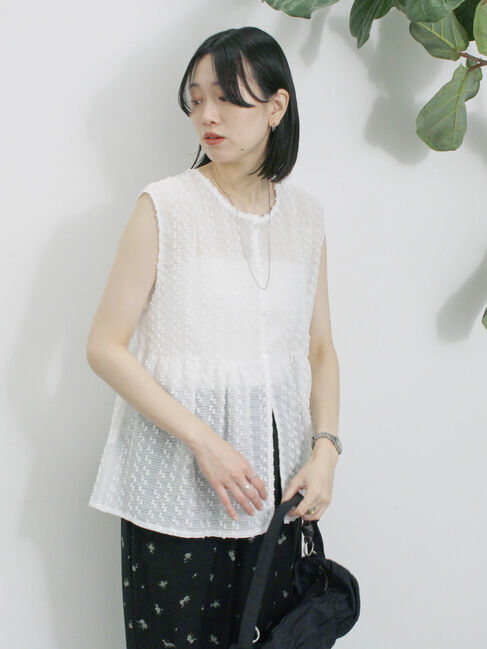 Samansa Mos2 blue「前後2wayジャカードペプラムノースリーブブラウス」|シャツ・ブラウス|