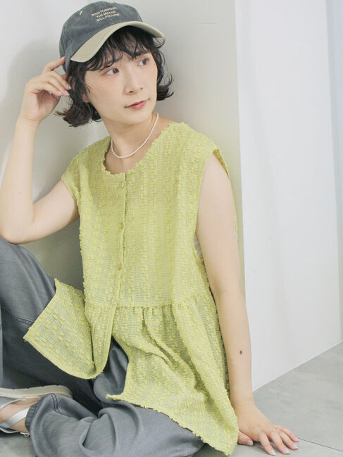 Samansa Mos2 blue「前後2wayジャカードペプラムノースリーブブラウス」|シャツ・ブラウス|