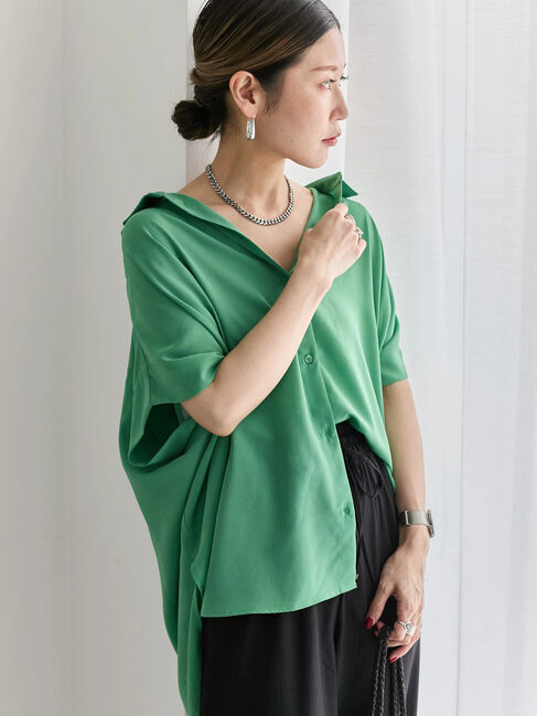 Samansa Mos2 blue「【接触冷感】ポンチョブラウス」|シャツ・ブラウス|