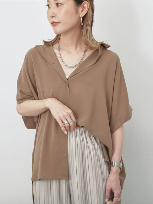Samansa Mos2 blue「【接触冷感】ポンチョブラウス」|シャツ・ブラウス|