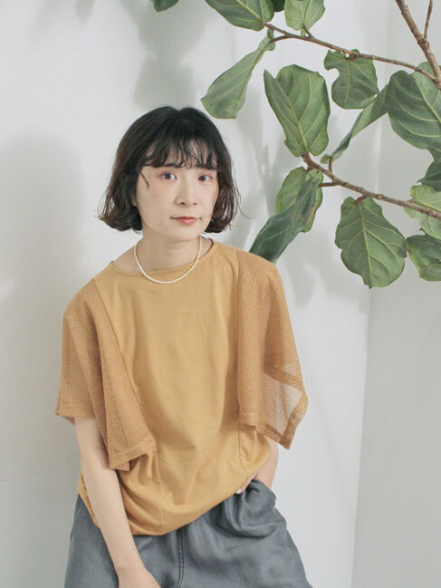 Samansa Mos2 blue「◎【接触冷感】メッシュ切替プルオーバー」|Tシャツ・カットソー|キャメル