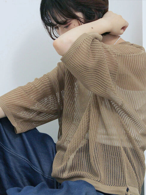 Samansa Mos2 blue「メッシュプルオーバー」|ニット・セーター|