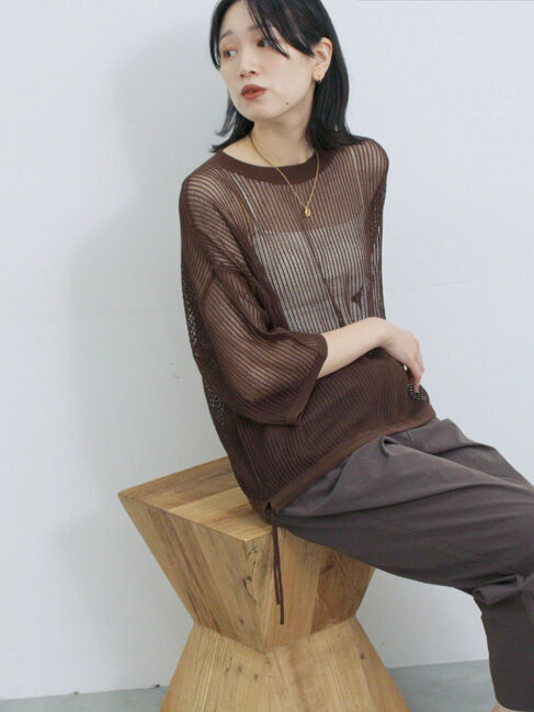 Samansa Mos2 blue「メッシュプルオーバー」|ニット・セーター|