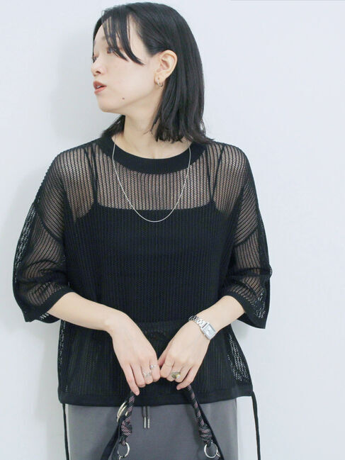 Samansa Mos2 blue「メッシュプルオーバー」|ニット・セーター|