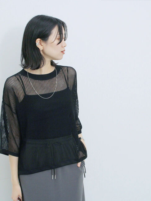 Samansa Mos2 blue「メッシュプルオーバー」|ニット・セーター|