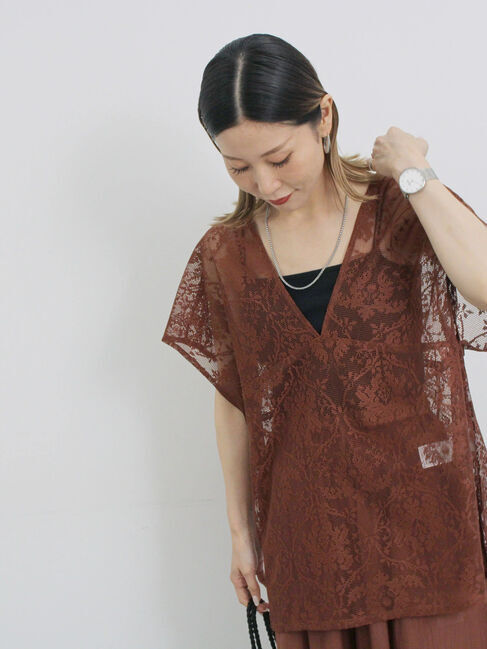 Samansa Mos2 blue「レースブラウス」|シャツ・ブラウス|