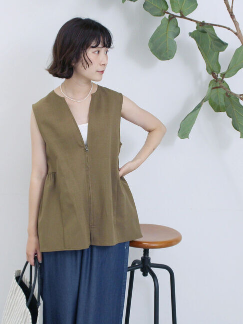 Samansa Mos2 blue「ジップベスト」|シャツ・ブラウス|