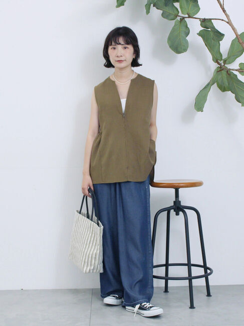 Samansa Mos2 blue「ジップベスト」|シャツ・ブラウス|