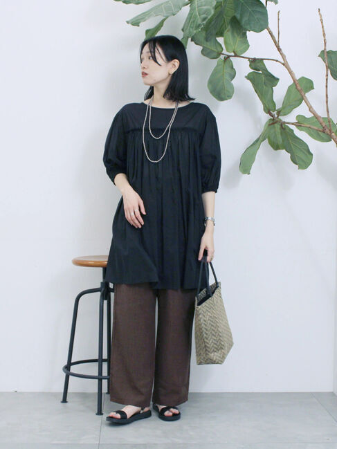 Samansa Mos2 blue「ボイルギャザーチュニック」|シャツ・ブラウス|