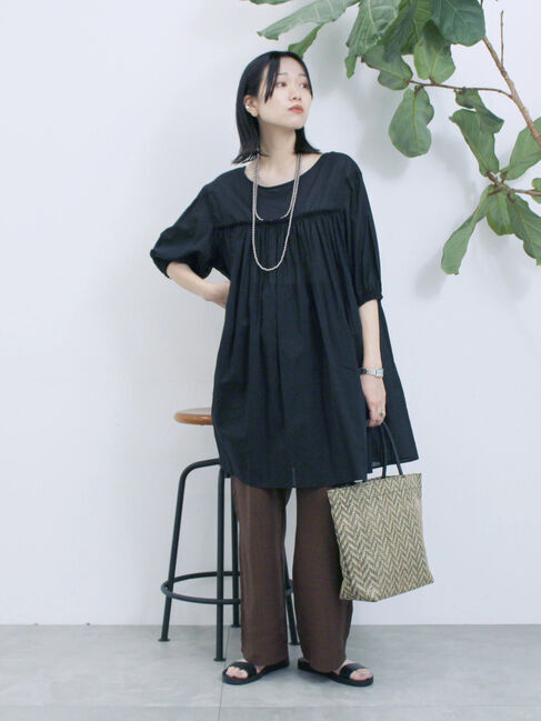 Samansa Mos2 blue「ボイルギャザーチュニック」|シャツ・ブラウス|