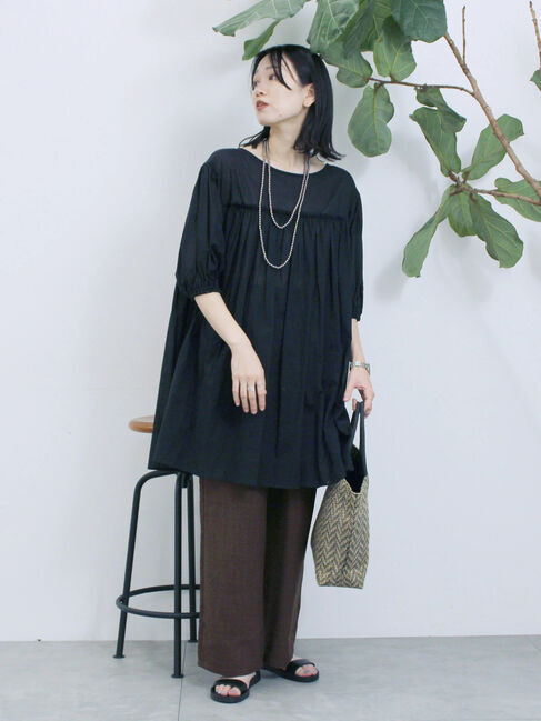 Samansa Mos2 blue「ボイルギャザーチュニック」|シャツ・ブラウス|