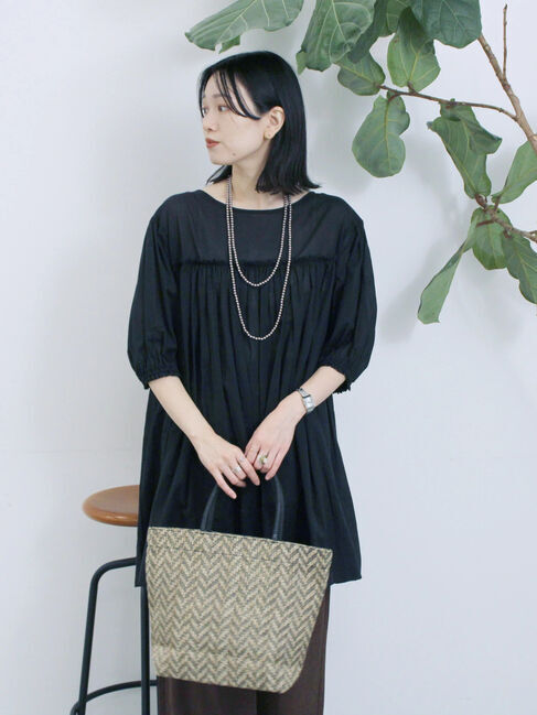 Samansa Mos2 blue「ボイルギャザーチュニック」|シャツ・ブラウス|