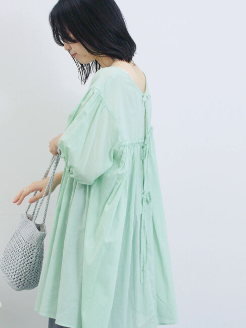 Samansa Mos2 blue「ボイルギャザーチュニック」|シャツ・ブラウス|ミント