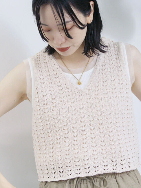 Samansa Mos2 blue「テープヤーン透かしニットベスト」|ニット・セーター|