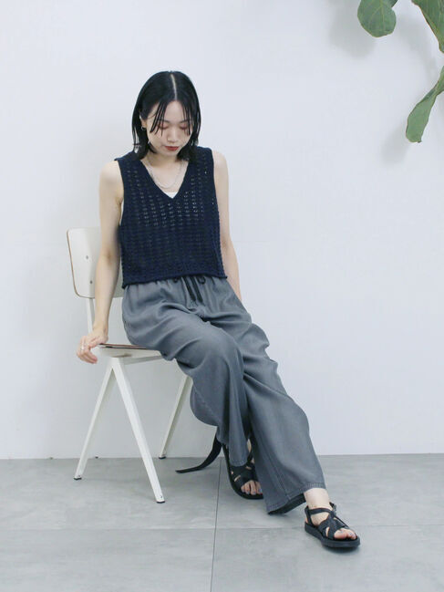 Samansa Mos2 blue「テープヤーン透かしニットベスト」|ニット・セーター|