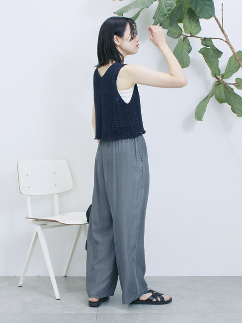 Samansa Mos2 blue「テープヤーン透かしニットベスト」|ニット・セーター|