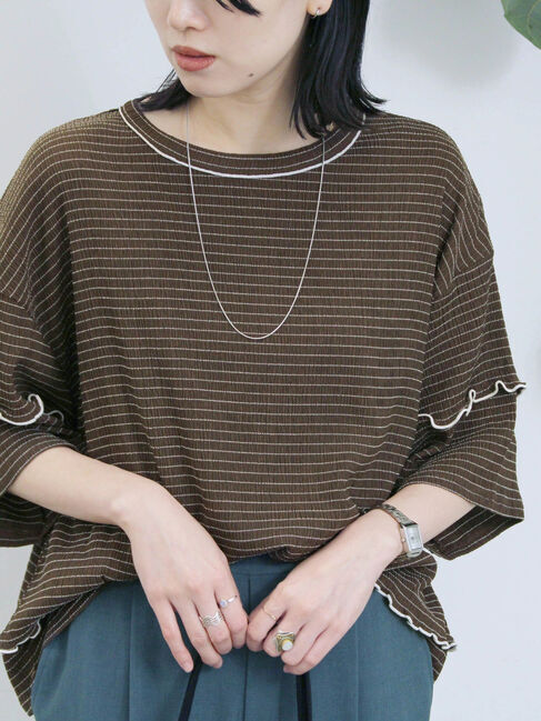 Samansa Mos2 blue「配色メローアソートプルオーバー」|Tシャツ・カットソー|