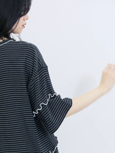 Samansa Mos2 blue「配色メローアソートプルオーバー」|Tシャツ・カットソー|