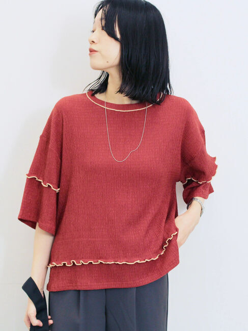 Samansa Mos2 blue「配色メローアソートプルオーバー」|Tシャツ・カットソー|