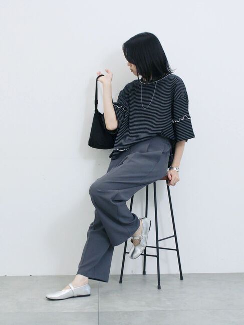 Samansa Mos2 blue「配色メローアソートプルオーバー」|Tシャツ・カットソー|