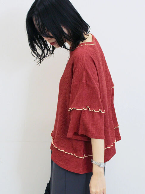 Samansa Mos2 blue「配色メローアソートプルオーバー」|Tシャツ・カットソー|