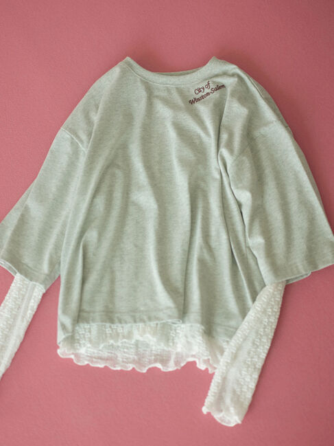 Samansa Mos2 blue「チェーン刺繍7分袖プルオーバー」|Tシャツ・カットソー|