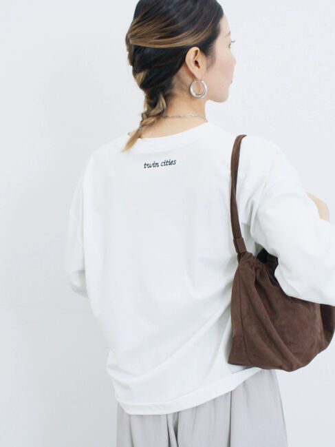 Samansa Mos2 blue「チェーン刺繍7分袖プルオーバー」|Tシャツ・カットソー|