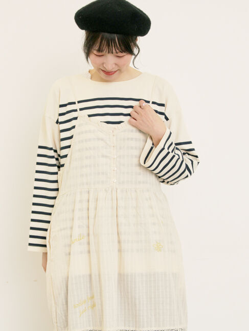 Samansa Mos2「パネルボーダーロングスリーブカットソー」|Tシャツ・カットソー|ネイビー