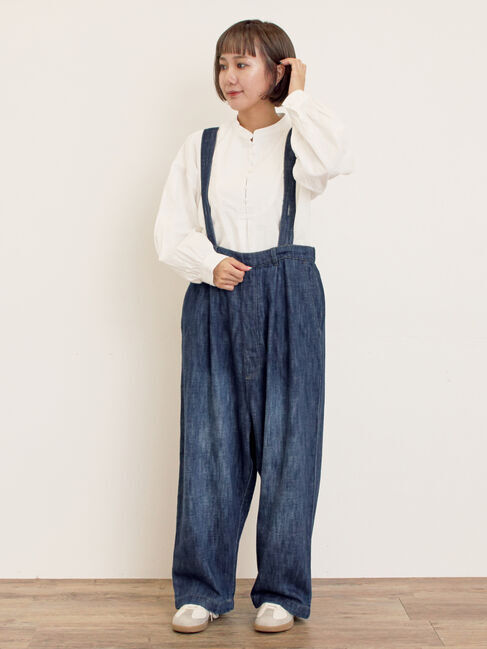 Samansa Mos2「デニム/ツイルサスペンダー付きパンツ」|その他|ネイビー