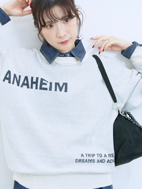 Samansa Mos2 blue「アソートロゴジャガードニットプルオーバー」|ニット・セーター|オフホワイト