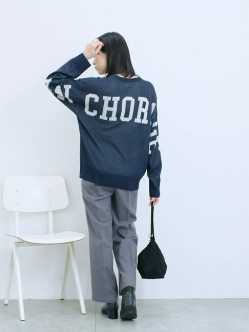 Samansa Mos2 blue「アソートロゴジャガードニットプルオーバー」|ニット・セーター|