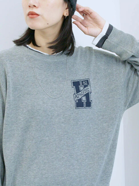 Samansa Mos2 blue「アソートロゴジャガードニットプルオーバー」|ニット・セーター|