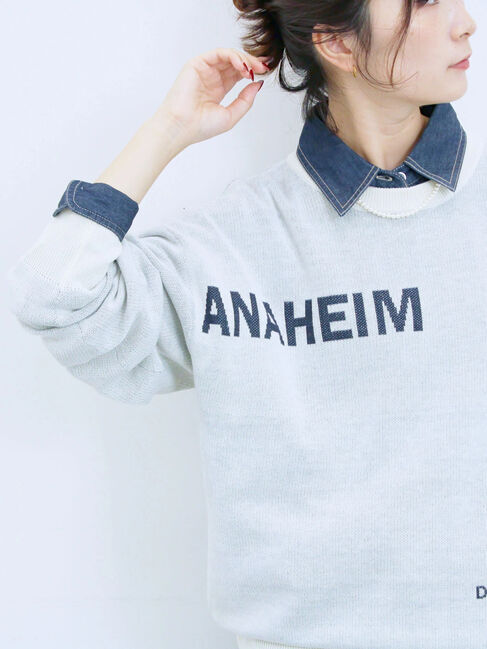 Samansa Mos2 blue「アソートロゴジャガードニットプルオーバー」|ニット・セーター|