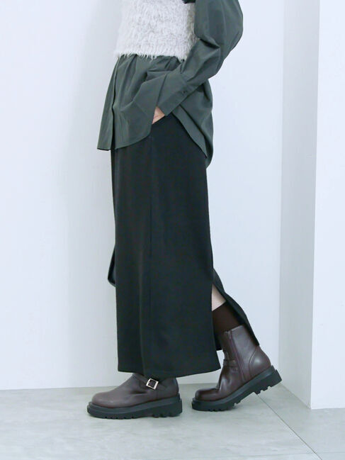 Samansa Mos2 blue「カットリブナロースカート」|スカート|ブラック