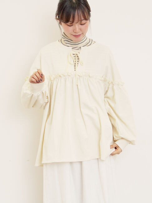 Samansa Mos2「ミニ裏毛切替ギャザープルオーバー」|Tシャツ・カットソー|