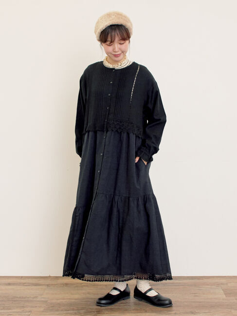 Samansa Mos2「【S/Mサイズ】レースパッチワークワンピース」|ワンピース|ブラック
