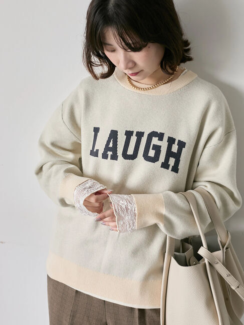 Samansa Mos2 blue「【Hug knit】ロゴプルオーバー」|ニット・セーター|キナリ